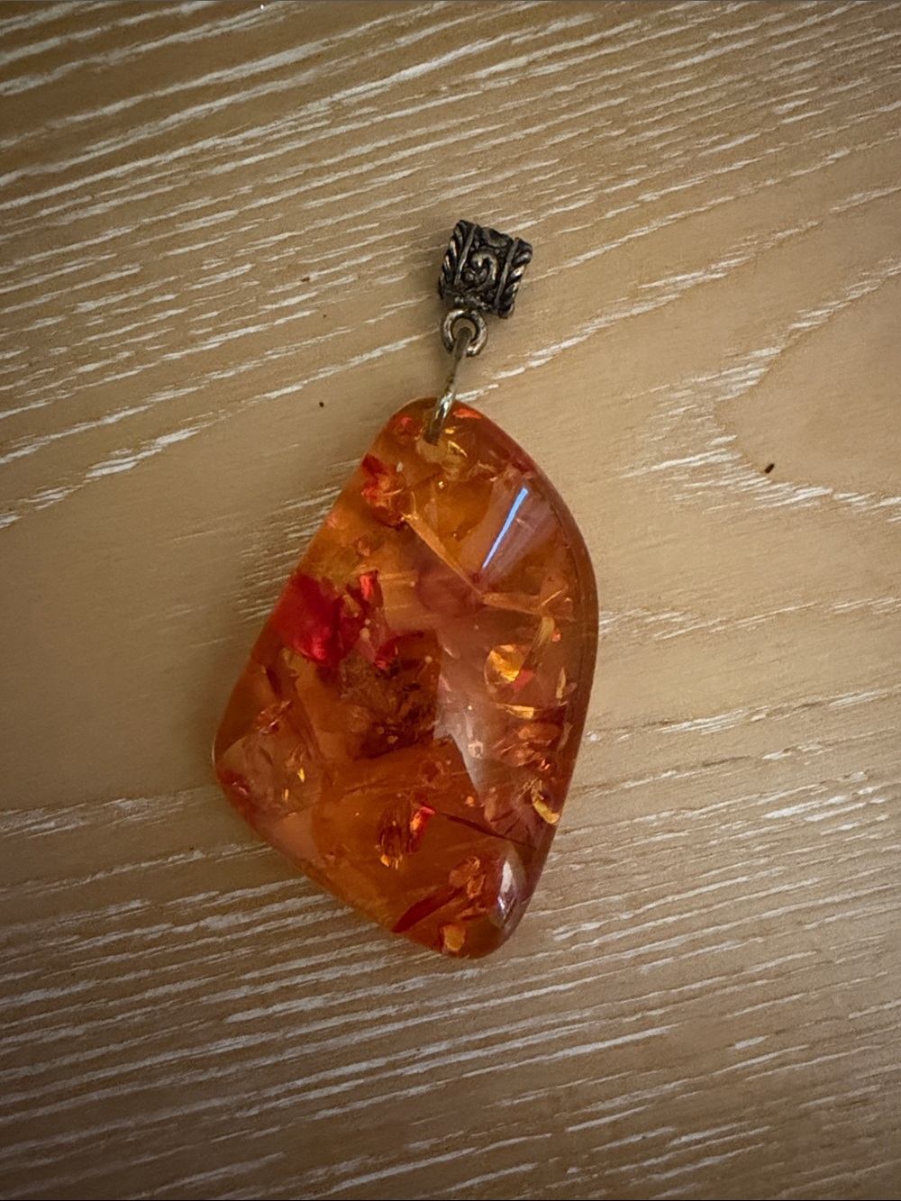 Vintage Baltic Amber Pendant - Orange with Red Accents